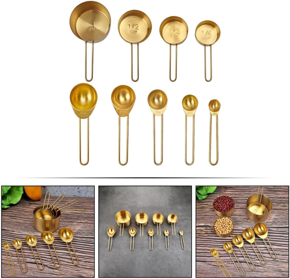 9pcs Stainless Steel Measuring Spoon and Cup Set, Convenient to Store and Easy to Hold, Round-shaped Baking Supply for Kitchen and Holiday Use