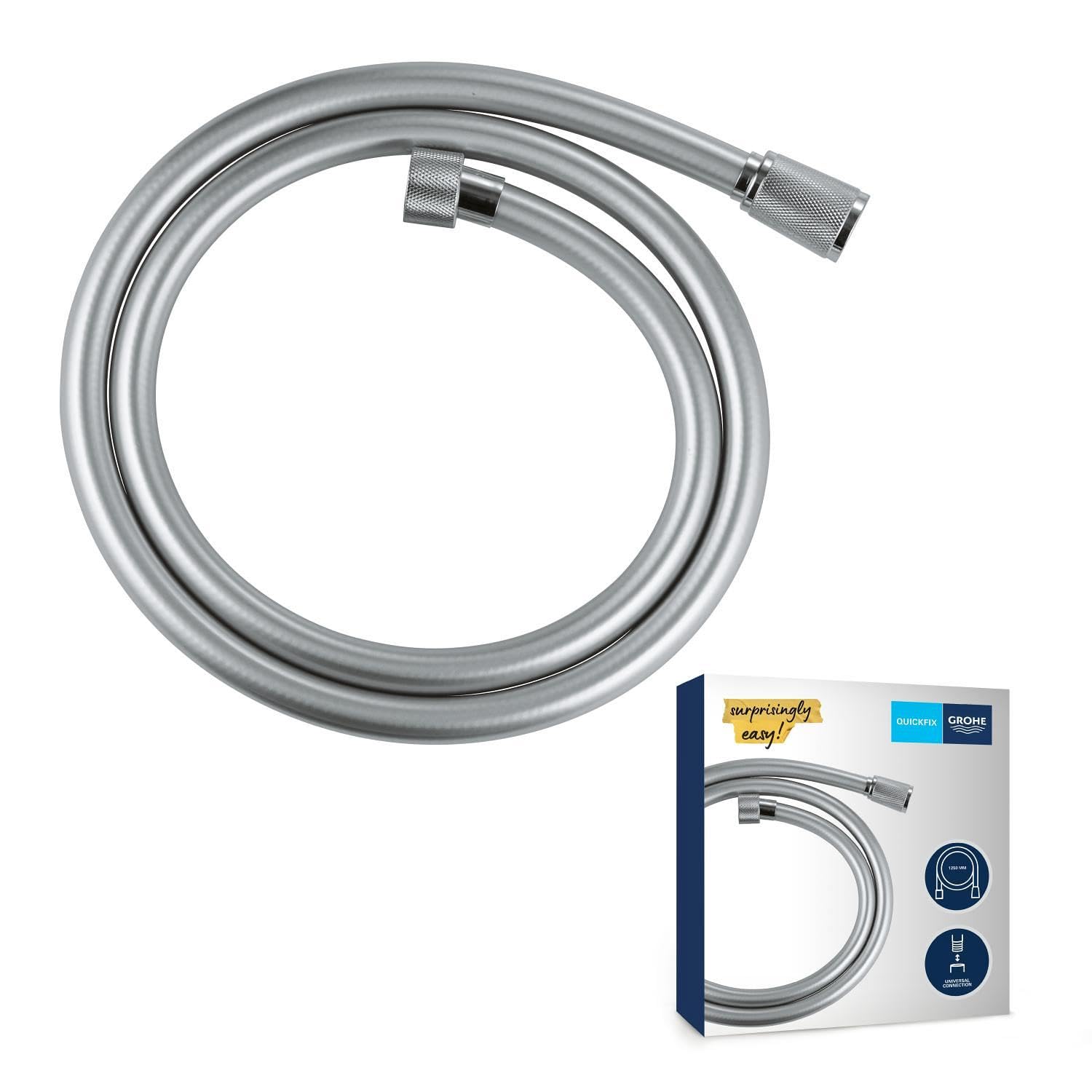GROHE VitalioFlex Silver, Brauseschlauch 1,50m, dreifache Verdrehsicherung