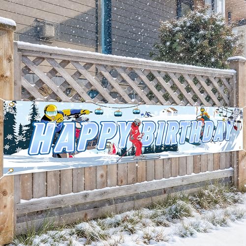 Skiing Happy Birthday Banner Skiing Party Yard Sign Decorations Skiing