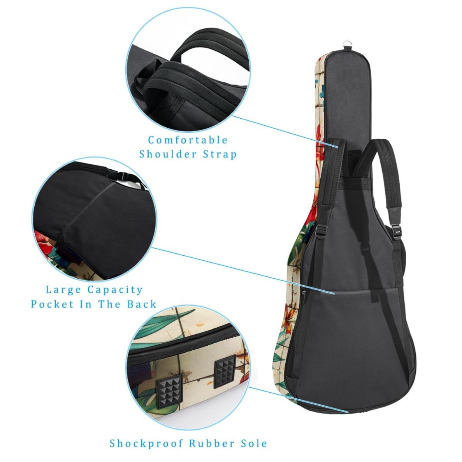 Akustikgitarre Tasche, wasserdichte Gigbag mit mehreren Taschen, für 40/41/42 Zoll Akustikgitarre, Koffer und Kamera, mehrfarbig, 42.9x16.9x4.7 in, Gitarrentasche