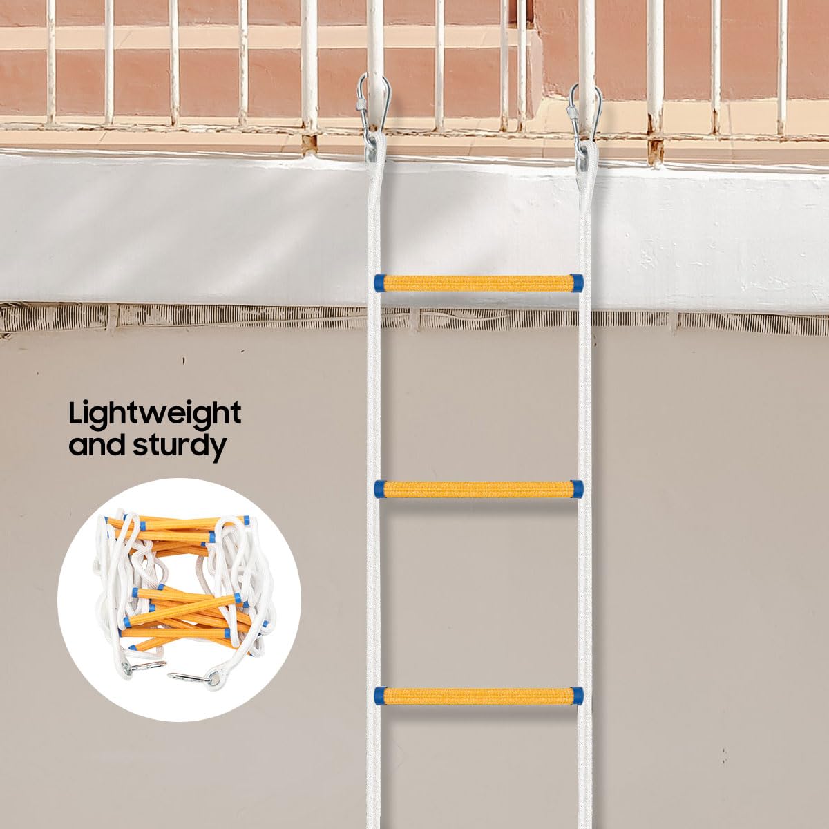 Strickleiter 10 Meter Feuerfest, Rettungsleiter mit 2 Haken, Fenster Balkon, 200kg Tragfähigkeit