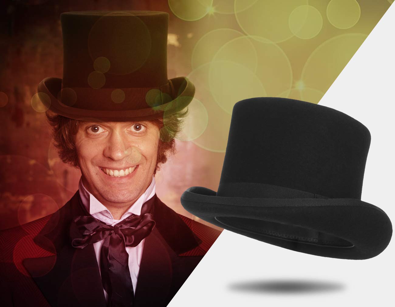 La Vogue Homme Chapeau Haut Magicien Laine Classique Traditionnel Fête Hiver Automne Noir S