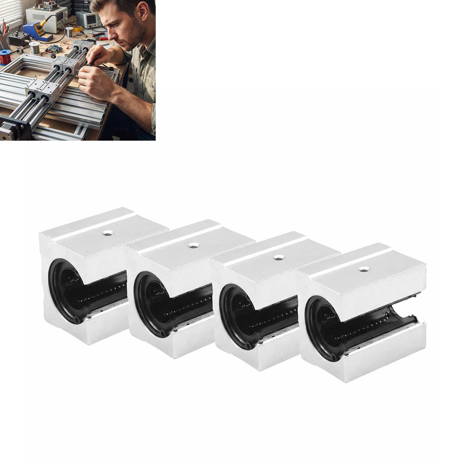 Ensemble de 4 Blocs Linéaires à Glissière SBR20UU - Aluminium de Haute Précision pour Rail de Guidage 20mm - Idéal pour Imprimante 3D, Fraiseuses CNC et Machines de Gravure - Performance Fluide et Lon