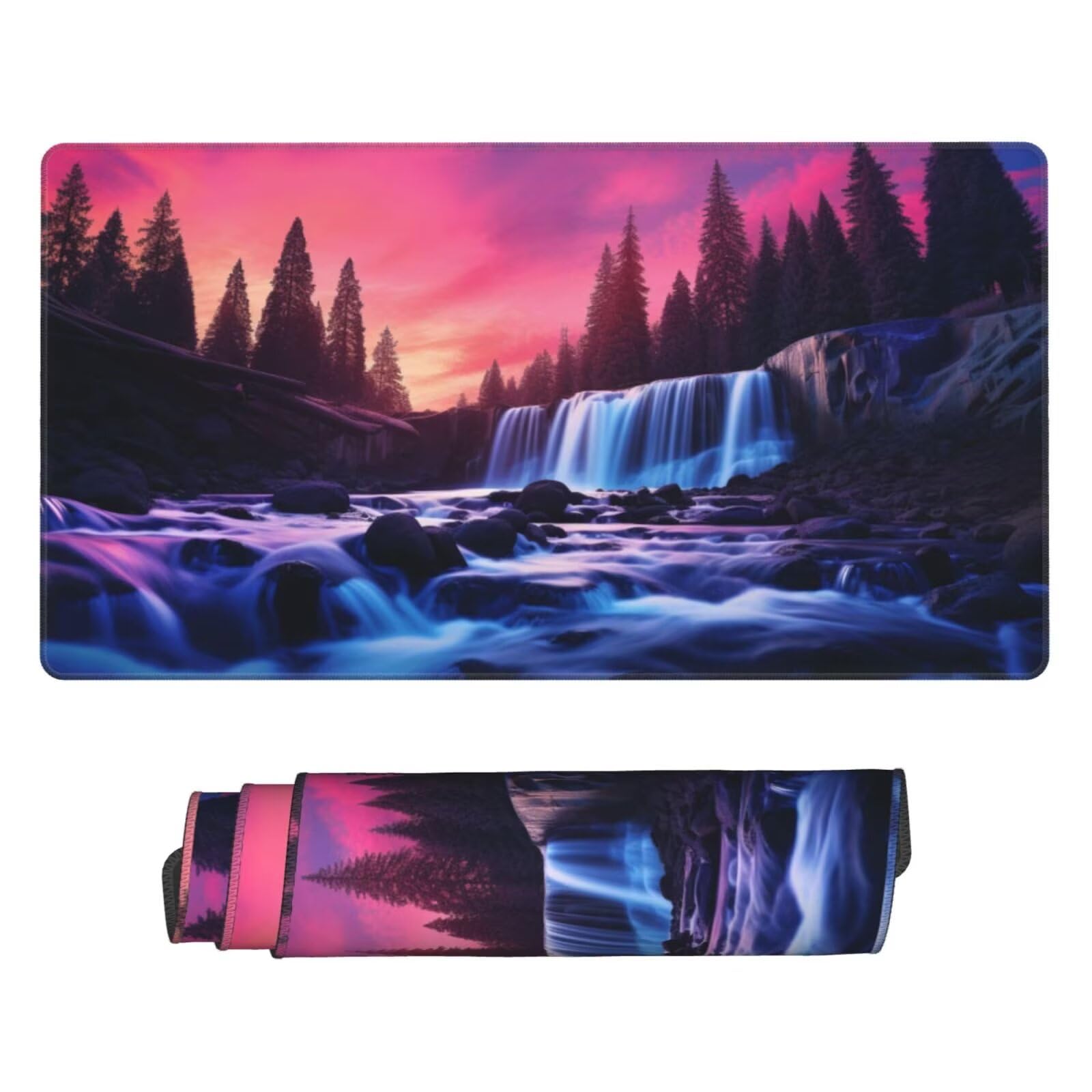 Alfombrilla de Ratón Gaming Grande XXL 1400x600x4mm con Bordes Cosidos, Tela de Micro Tejido, Base Goma Antideslizante y Mouse Pad, para Teclado Jugadores Escritorio, PC, Oficina Cascada Morada Y6750
