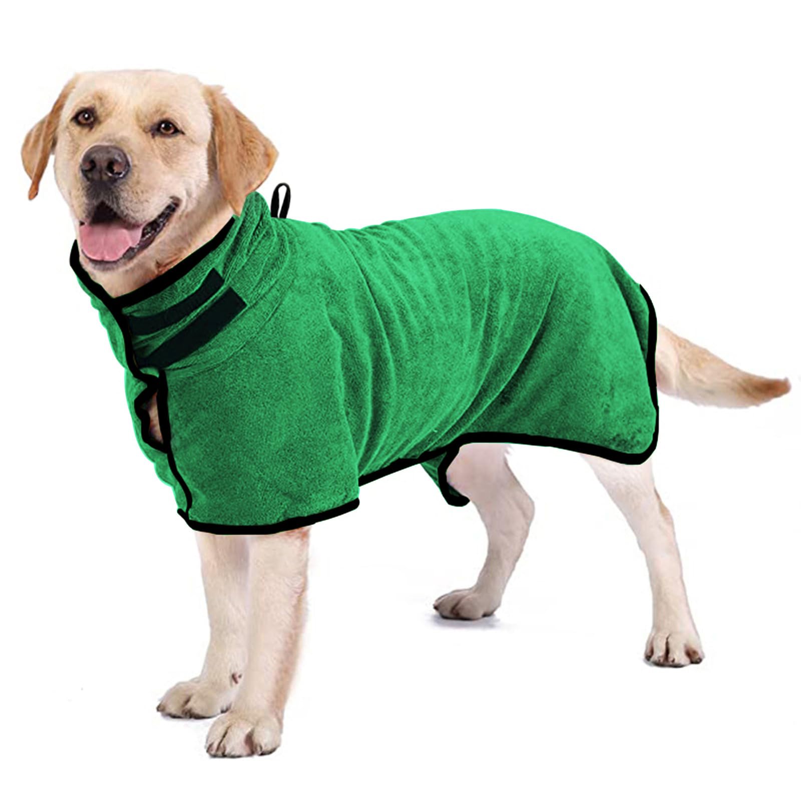 Hixingo Large Dog Drying Coats, Super Absorbent Dog Towel Robe Super Soft Dog Towel Coat Microfiber Pet Dressing Gown for Spaniels/Dachshund/Labrador/Cocker Spaniel (3XL,Green)