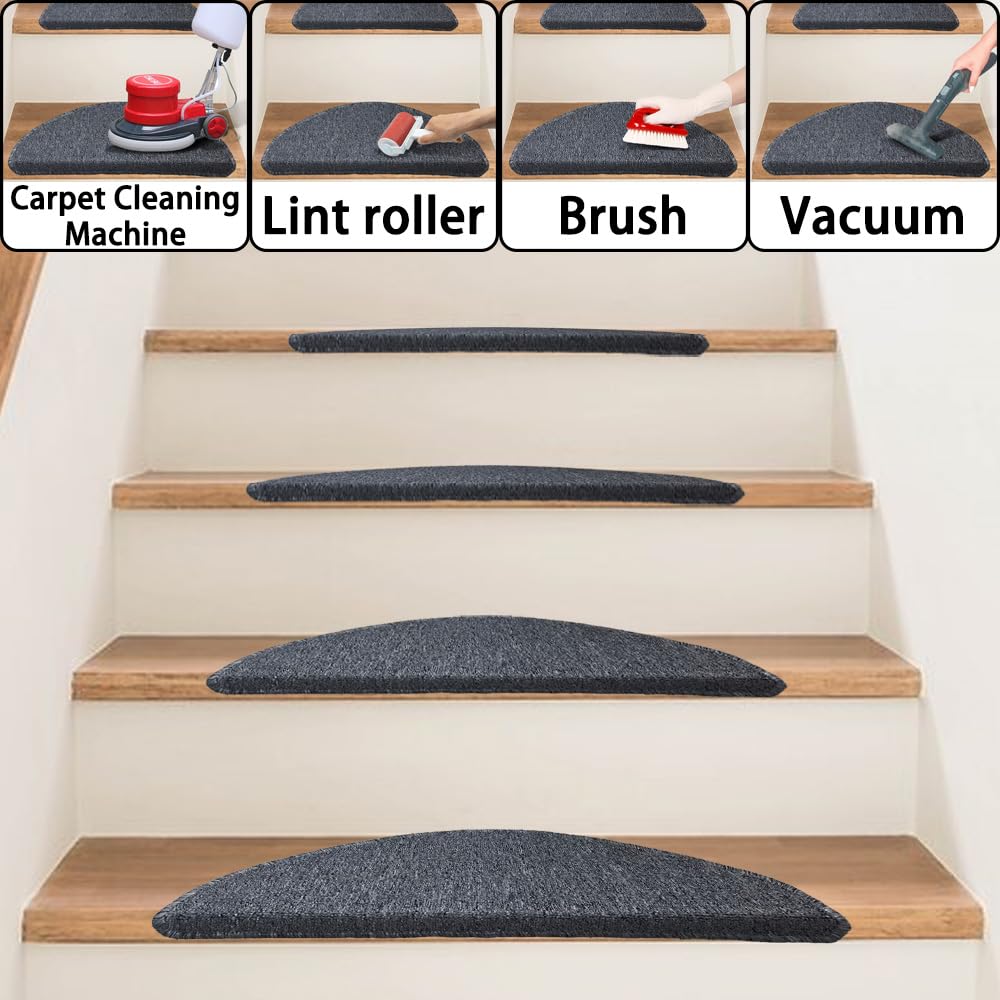 Qingbei Rina 22x65 cm Treppenstufen Matten,15 Stück Stufenmatten Grau Innen rutschfeste Klebeband für Holzstufen Set für Boden Rutschschutz selbstklebend Antirutsch Teppich