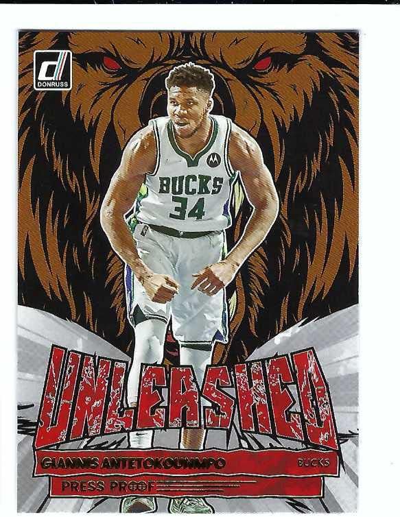 GIANNIS ANTETOKOUNMPO 2022-23 Panini Donruss Unleashed #11 PRESS PROOF PARALLEL Card Milwaukee Bucks Basketball