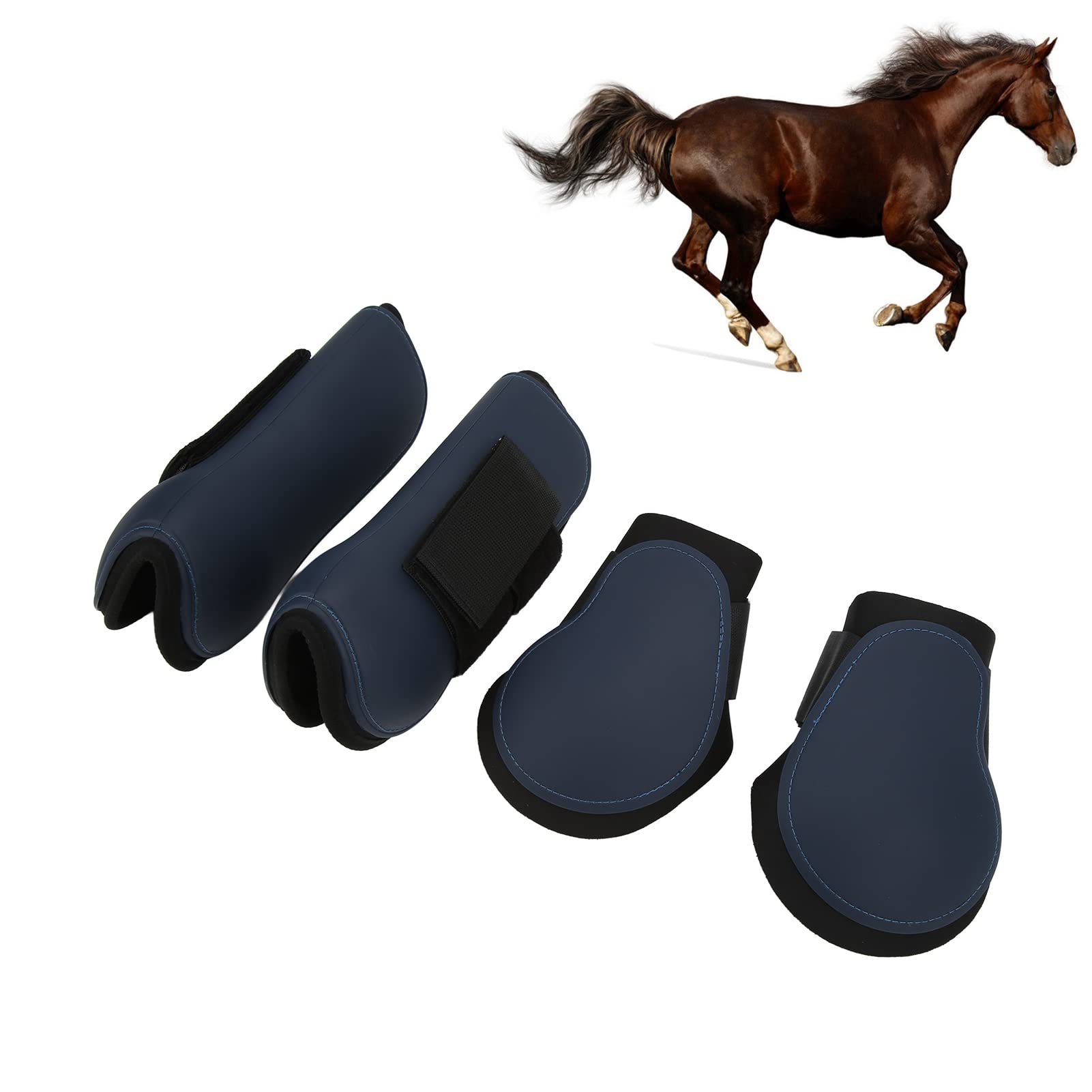 Botas de tendón de caballo de poliuretano elástico que absorbe los golpes, protectores de piernas para patas delanteras y traseras, botas de salto de caballo para competiciones todoterreno, forro