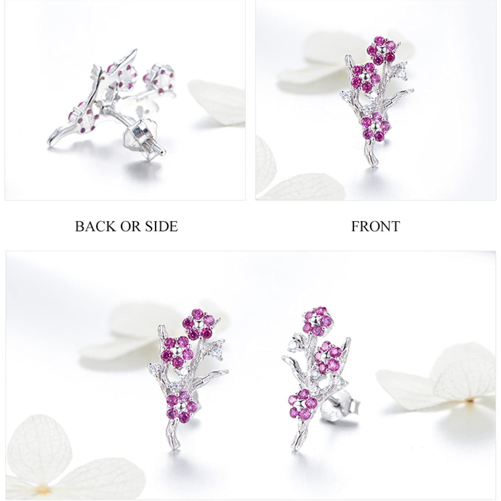 RWRAPS Orecchini per Ragazza Wintersweet Blooming Plum Flower Orecchini a Bottone Donna Gioielli in Argento Regalo Orecchini a Bottone in Argento Sterling 925