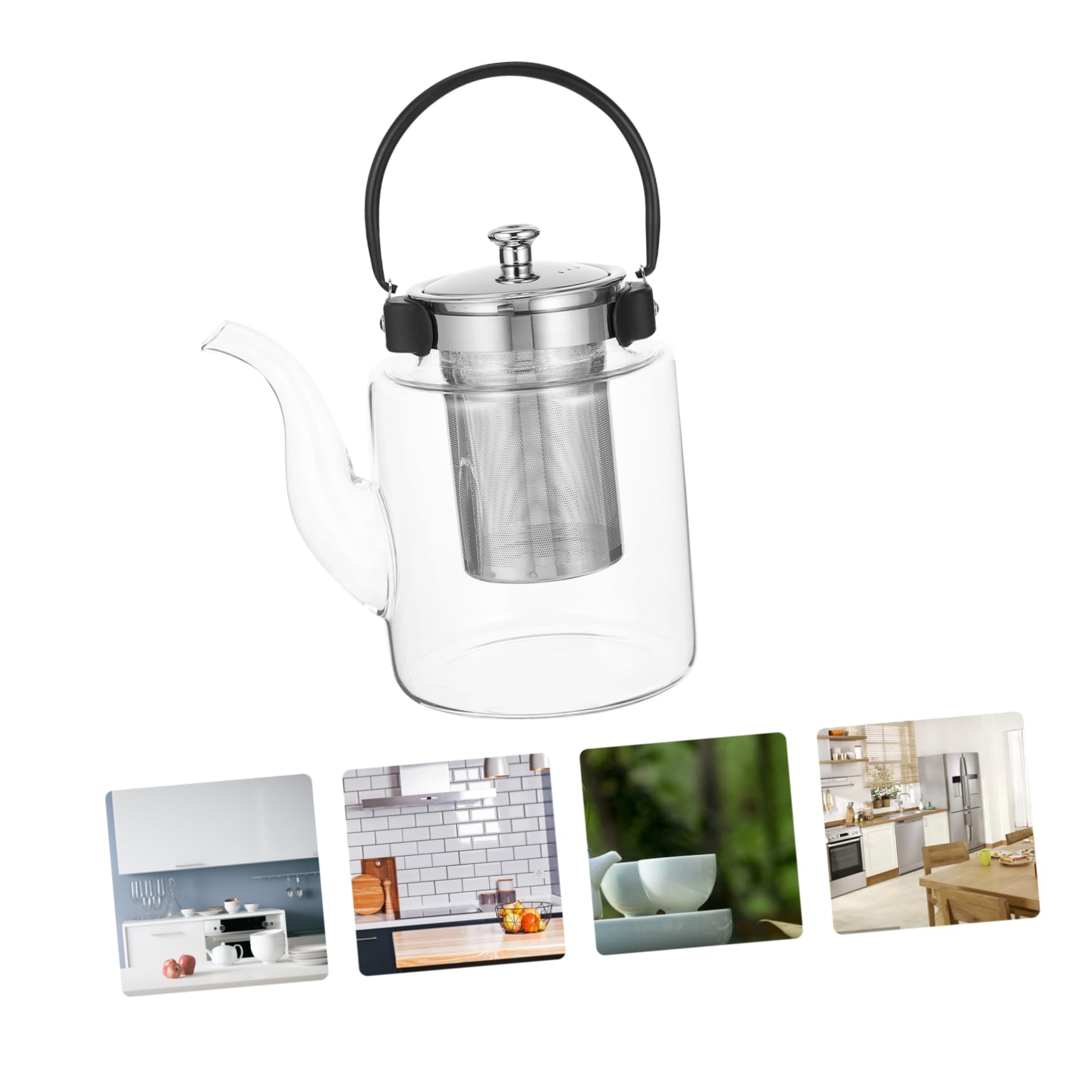 MAGICLULU Transparente Teekanne aus Glas mit Sieb Hitzebeständiger Wasserkocher Glaskessel für Teezubehör Ergonomischer Griff Geeignet für Esszimmer und Wohnzimmer