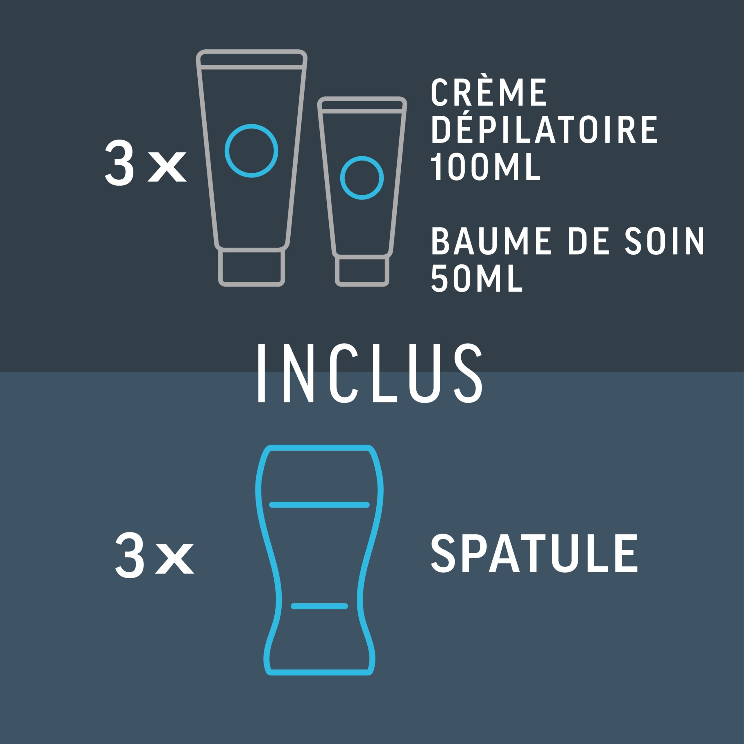 VEET FOR MEN - Lot de 3 Kit d’Épilation Parties Intimes - 3 Crèmes Dépilatoires 100ml et 3 Baumes de Soin 50ml - Zones Sensibles