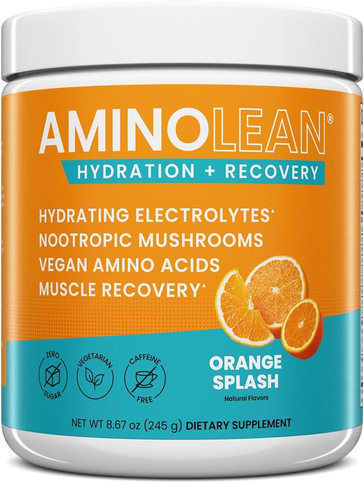 AminoLean Recovery - Post Workout BCAAs Amino Acids Supplement + Electrolytes, BCAAs and EAAs for Hydration Boost, Immunity Support - Muscle Recovery Drink, Vegan Aminos, Blood Orange
