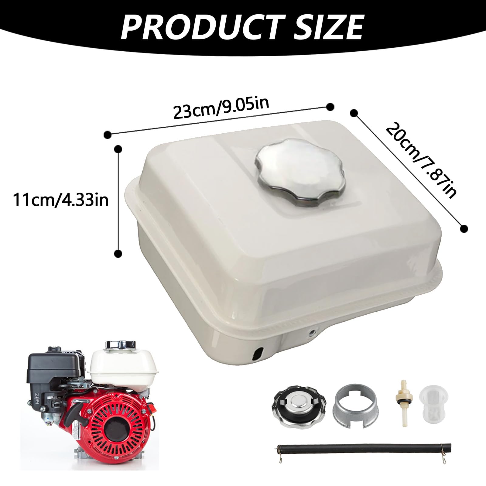 Réservoir Essence pour Honda GX120 GX140 GX160 GX200 Moteur, Kit de Réservoir à Essence de 3L avec Bouchon de Réservoir Filtre à Carburant et Conduite de Carburant Réservoir de Carburant