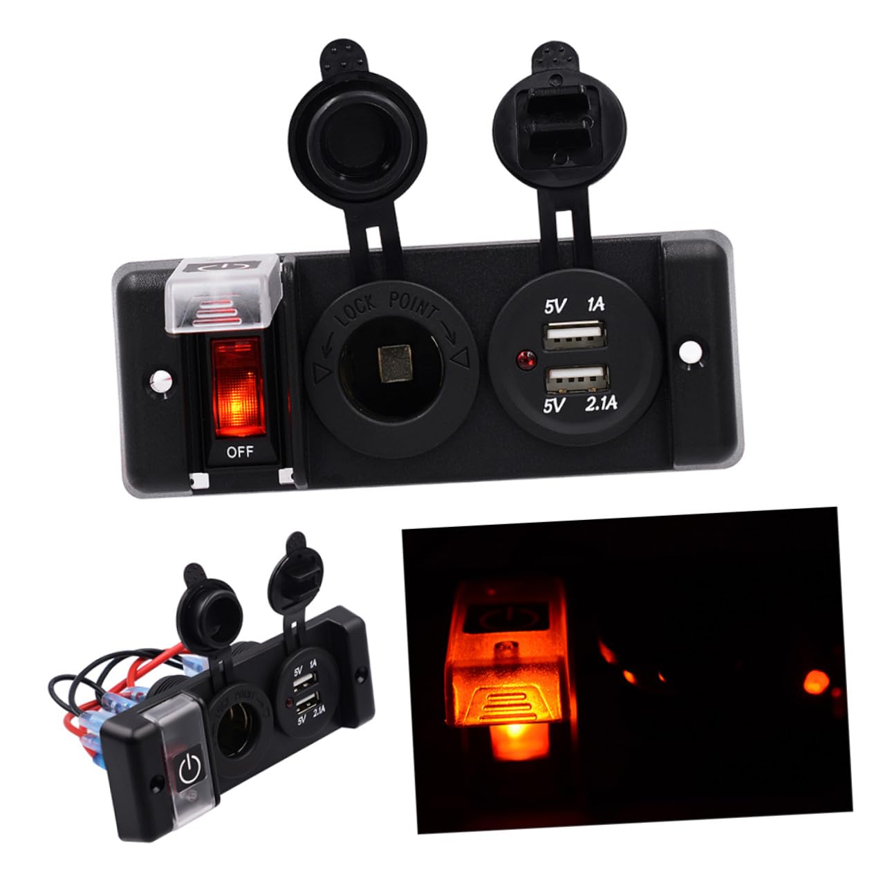 Pannello Caricatore Presa Accendisigari Dual USB 12-24v Nero | Abs, Alimentazione per Telefono e Tablet, per Auto, Barca e Yacht, Alta per Uso Nautico
