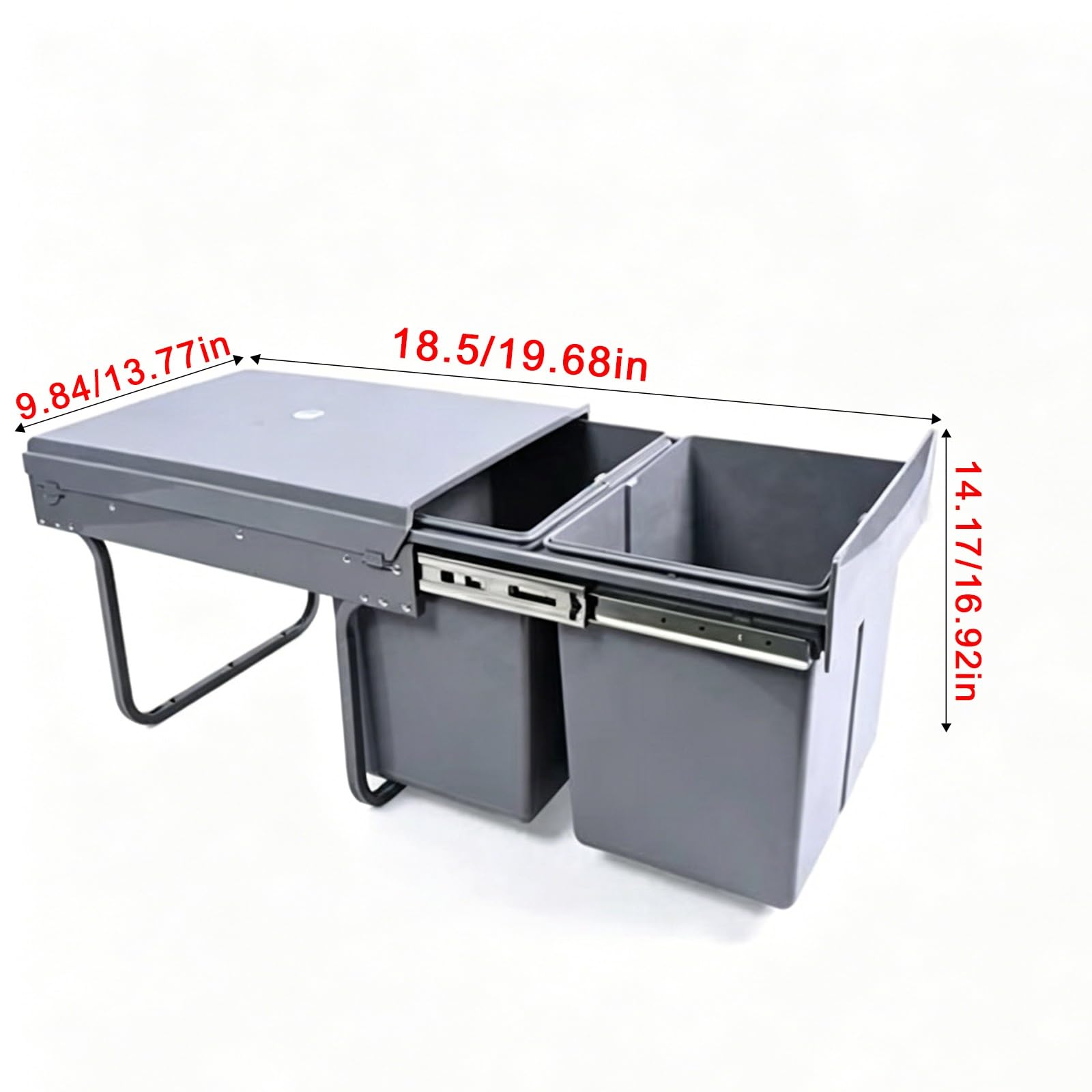 Wyciągana Kosz Na Śmieci z Miękkim Zamknięciem Dwie Pojemne Komory Wysuwana Półka Ograniczenie Nieprzyjemnych Zapachów Wbudowany Kosz Do Recyklingu w Szafkach Kuchennych(9.84 * 14.17 * 18.5in)