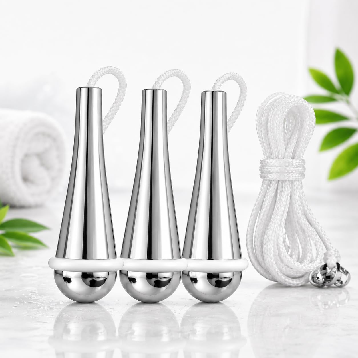 3 Pack Bathroom Metal Light Pull Cord Handle Replacement, Chrome Teardrop Hanging Pull Switch 1.5 m White Nylon Cord, Weighted Ceiling Light Pull for Bathroom, Easy Fit, Rust Resistant, Modern Design