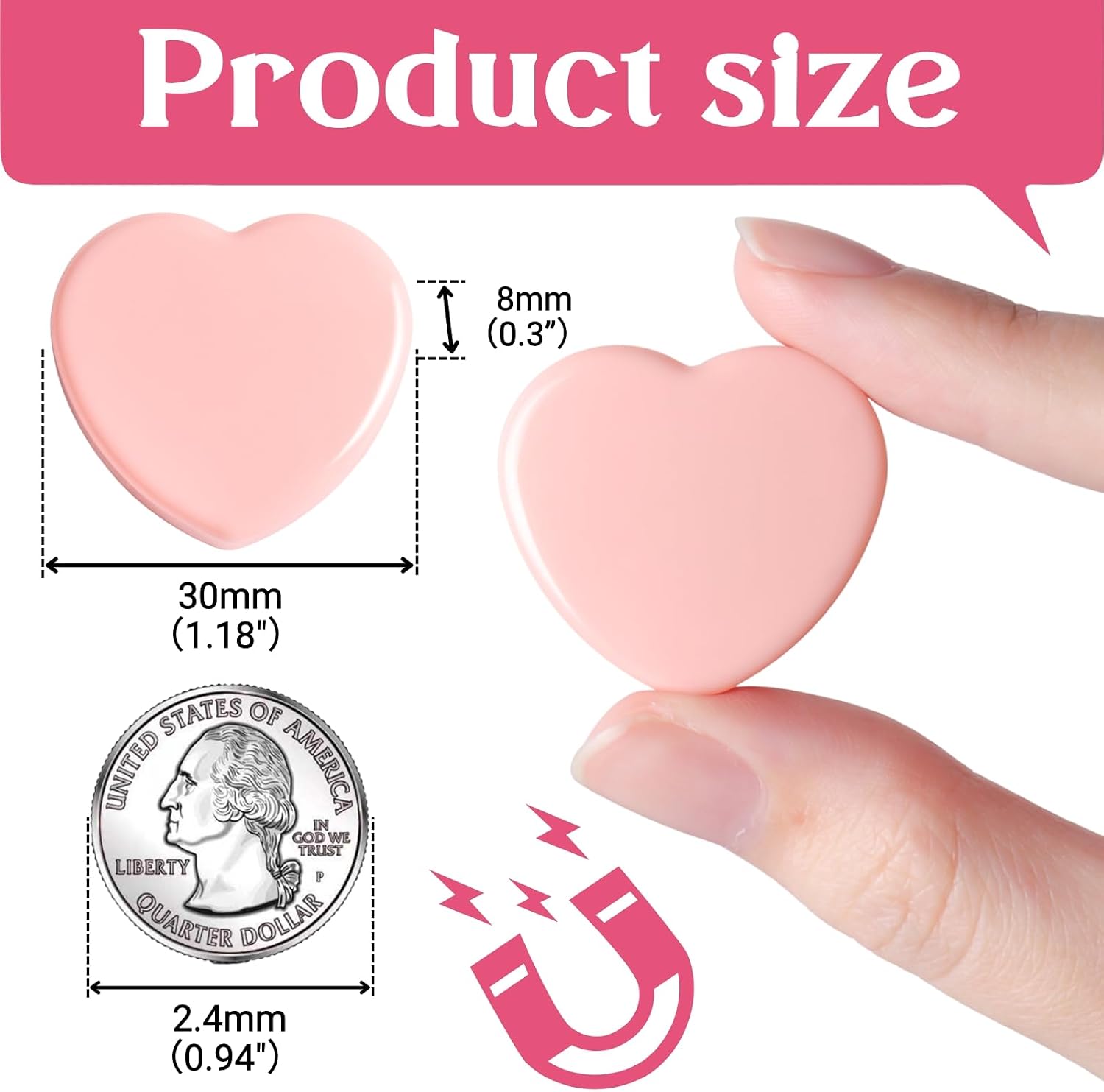 20PCS Pink Heart Fridge Magnets - Small Strong Magnets, Heavy Duty Refrigerator Magnets for Whiteboard School Crafts Lockers, Decorative Cute Mini Magnet for Kitchen Office Classroom (2 Colors) image 4
