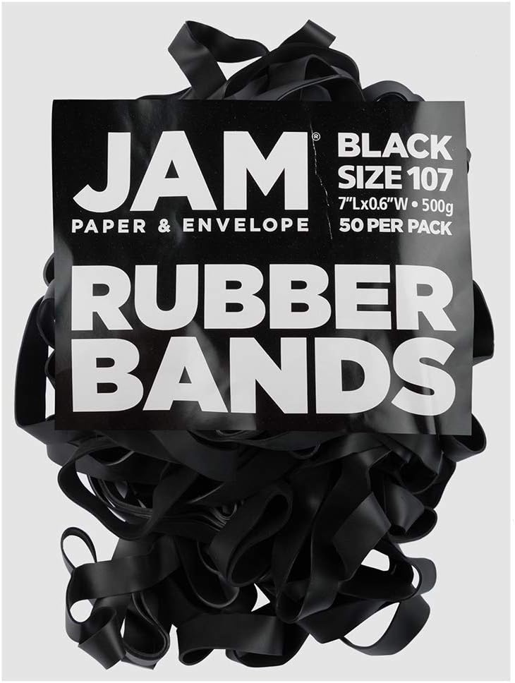 JAM Plus Black 50 Pack Round Paperclips and Black Multi-purpose Rubberbands