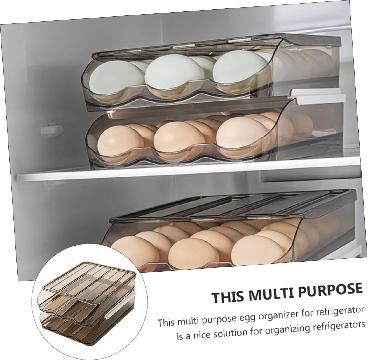 Ciieeo Egg Tray for Refrigerator Auto Scrolling Holder Quality Plastic Egg Container