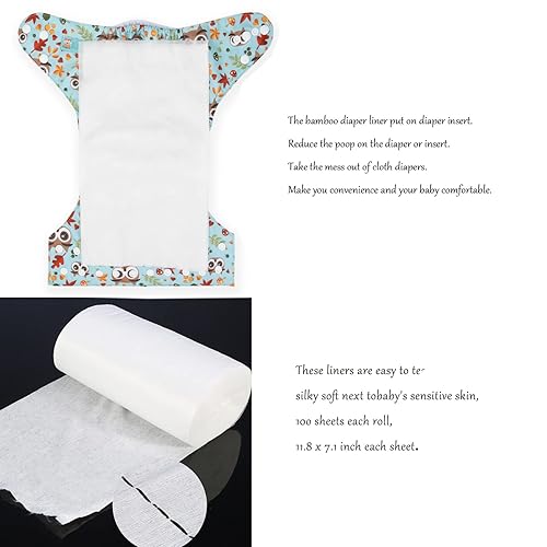 Miniatura 5 de ALVABABY Forro de pañales para pañales de tela para bebé, 11.8 x 7.1 pulgadas, naturales, suaves, desechables, sin fragancia, sin cloro, 100 hojas