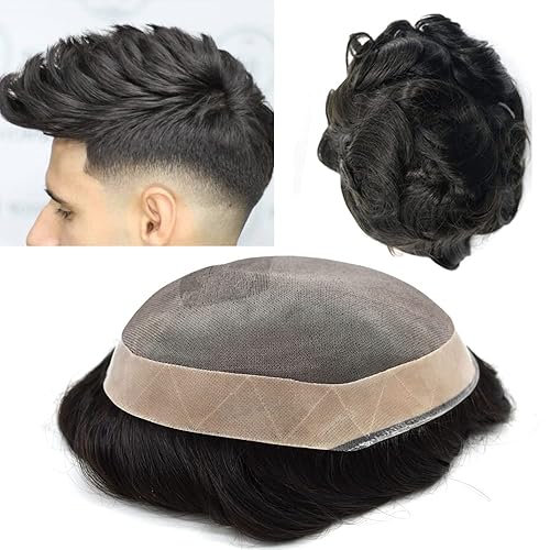 Miniatura 16 de Toupee For Men Hair Piece Real Human Hair Mens Toupee Hair System For Men Fine Mono Poly Mens Hairpieces Toupee Hair Piece Replacement For Men