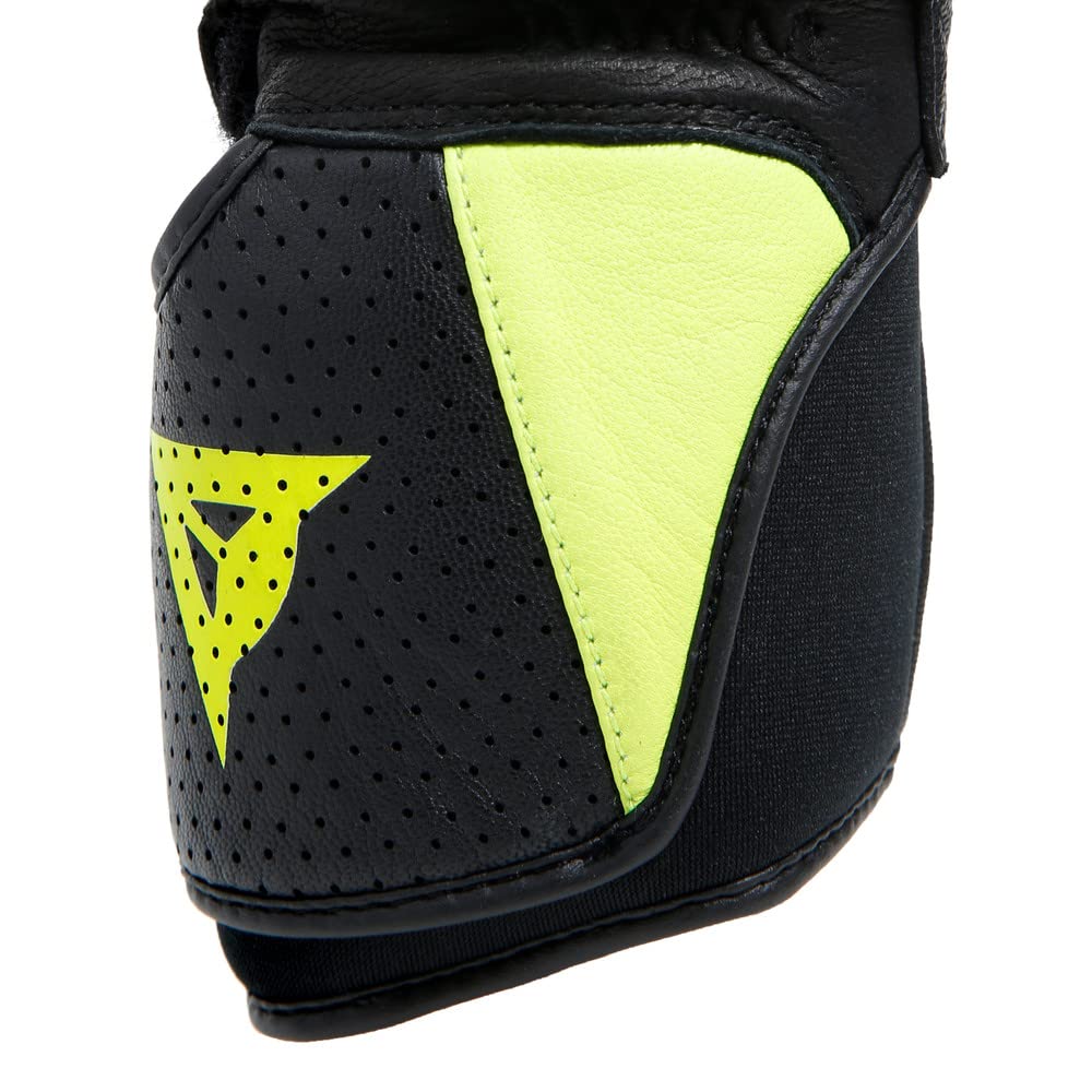 Dainese Impeto D-Dry Gloves, Guantes de Cuero para Moto de Turismo, para Hombres y Mujeres, Negro/Amarillo Fluo, L