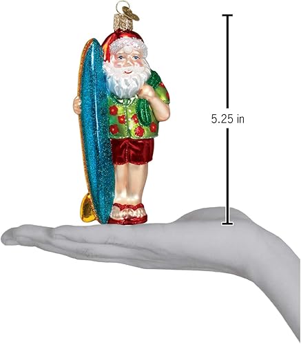 Miniatura 3 de Old World Christmas Regalos de playa Adornos de vidrio soplado para árbol de Navidad Surfer Santa
