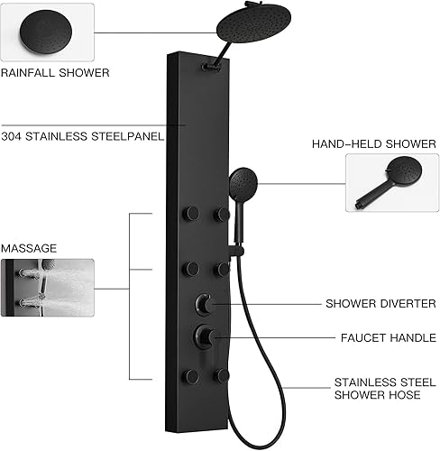 Miniatura 5 de BWE 3 in1 Shower Panel Tower System Stainless Steel Multi-Function Shower Panel with 6 Body Massage Spray and Handheld Shower for Home Hotel Resort