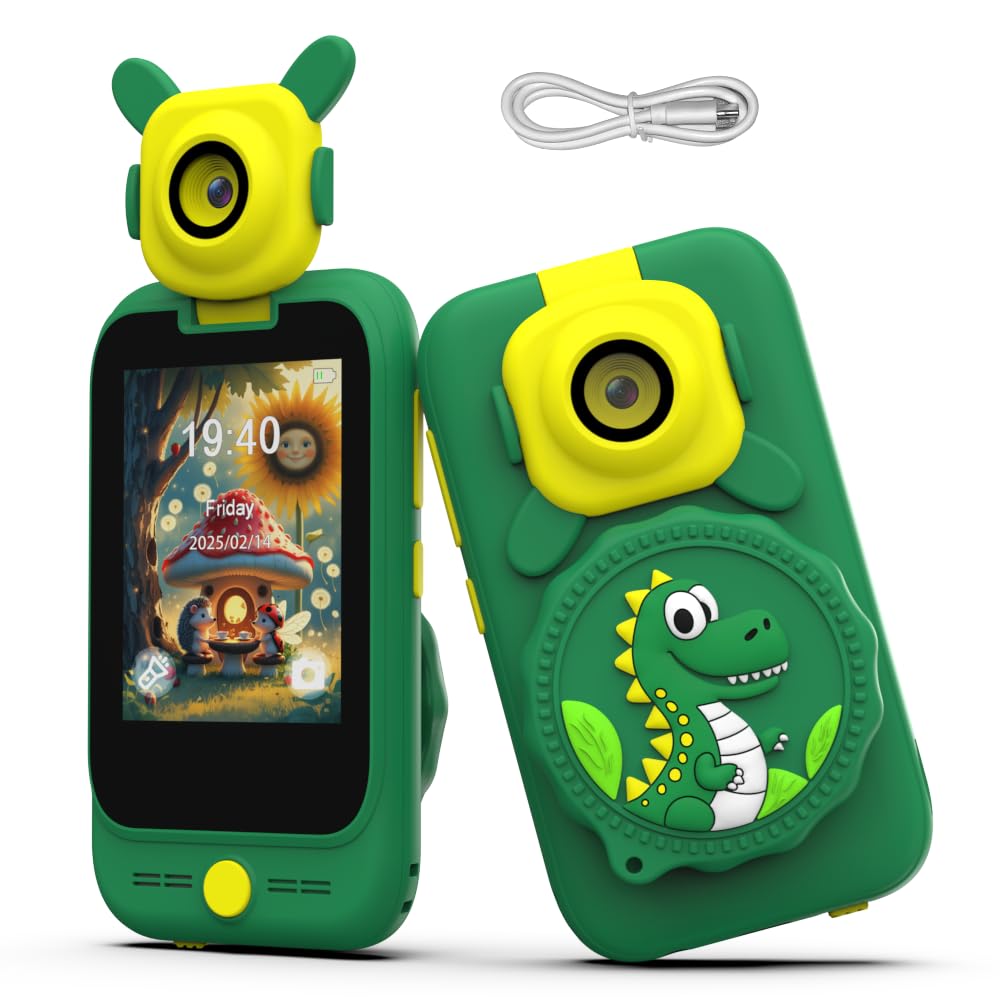 Kids 2-in-1 Camera & Microscope Toy, 200X Magnification Microscope, Flip Photo Lens for Kids Camera, 2.8" Touchscreen STEM Science Educational Toy for 3-12 Boys Girls, No TF Memory Card,Green