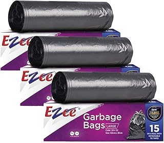 Ezee Plastic Large Garbage Bags 24 Inches X 32 Inches | 45 Units | Pack Of 3-15 Pieces Each Pack, Black Price In India