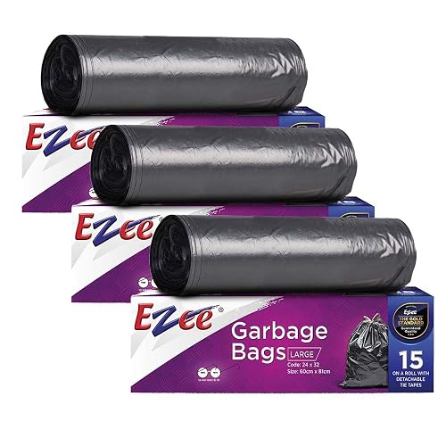 Ezee Plastic Large Garbage Bags 24 Inches X 32 Inches | 45 Units | Pack Of 3-15 Pieces Each Pack, Black