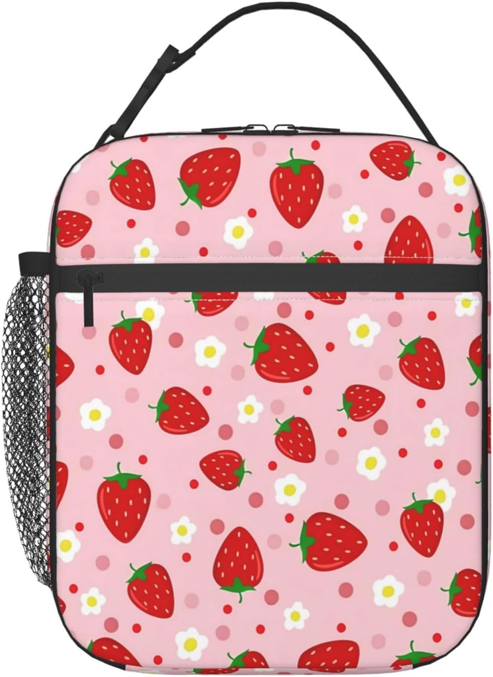 Lunch Bag Pink Strawberry Insulated Lunch Box Women with Shoulder Strap, Thermal Reusable Work Lunch Cooler bag