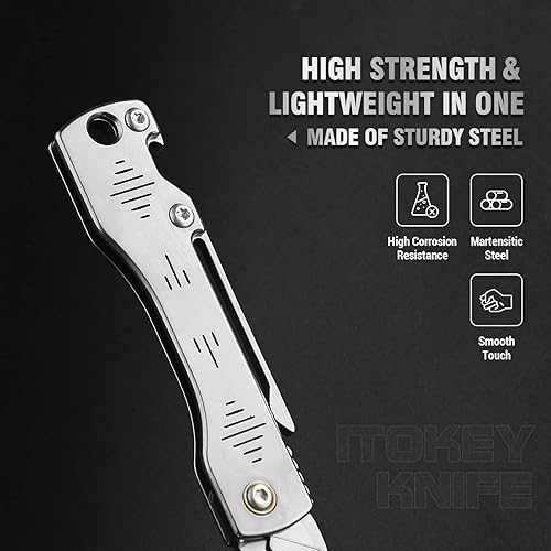 Miniatura 5 de ITOKEY Cuchillo de bolsillo para hombre, cuchillo de bisturí con clip, cuchillo de afeitar delgado, 10 cuchillas reemplazables #24, cuchillo de