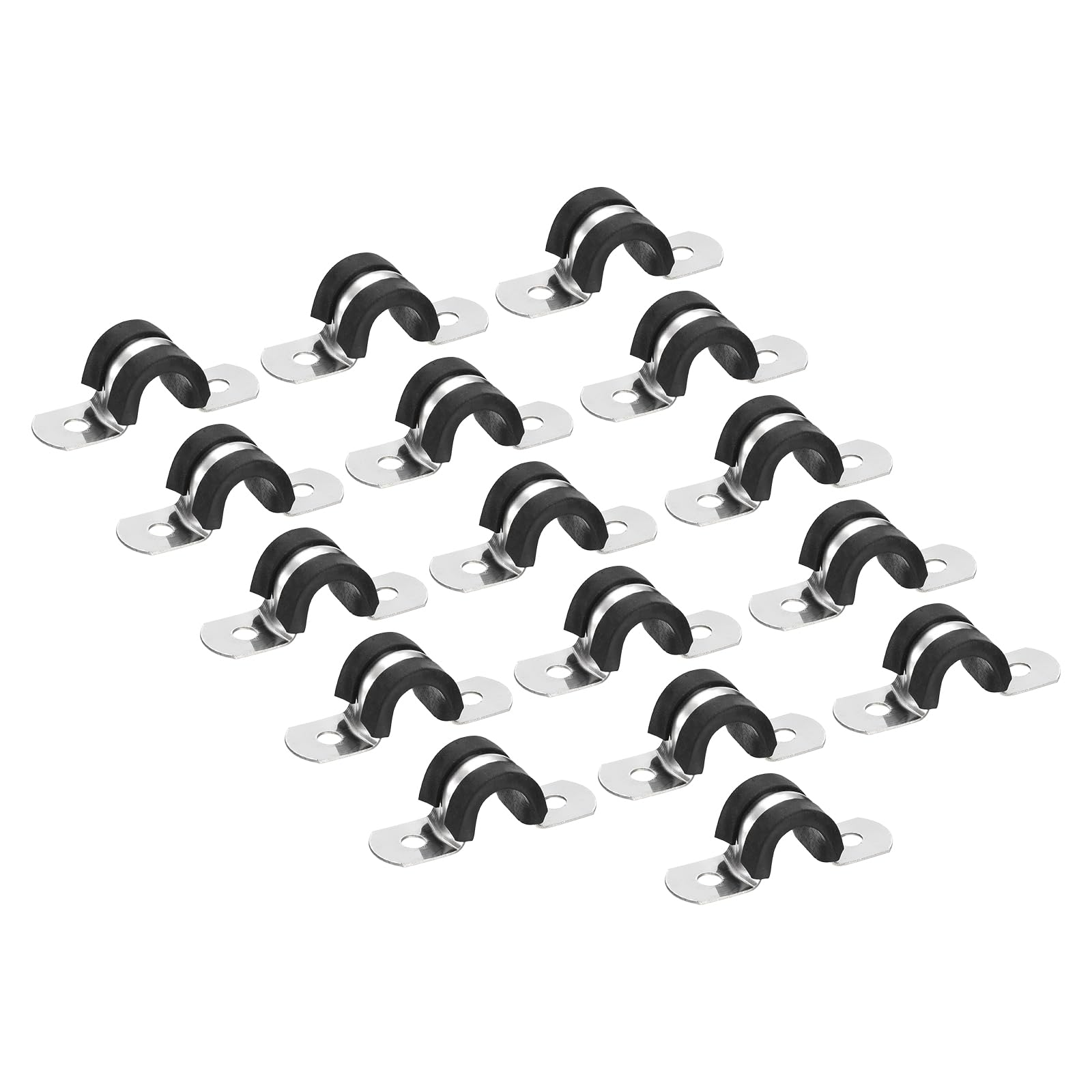 uxcell 22Pcs 10mm(3/8") Cable Clamp, Rubber Pipe Strap Rubber Cushioned 304 Stainless Steel Hose Clamp U Shape Metal Clamp Tube Holder for Tube Pipe