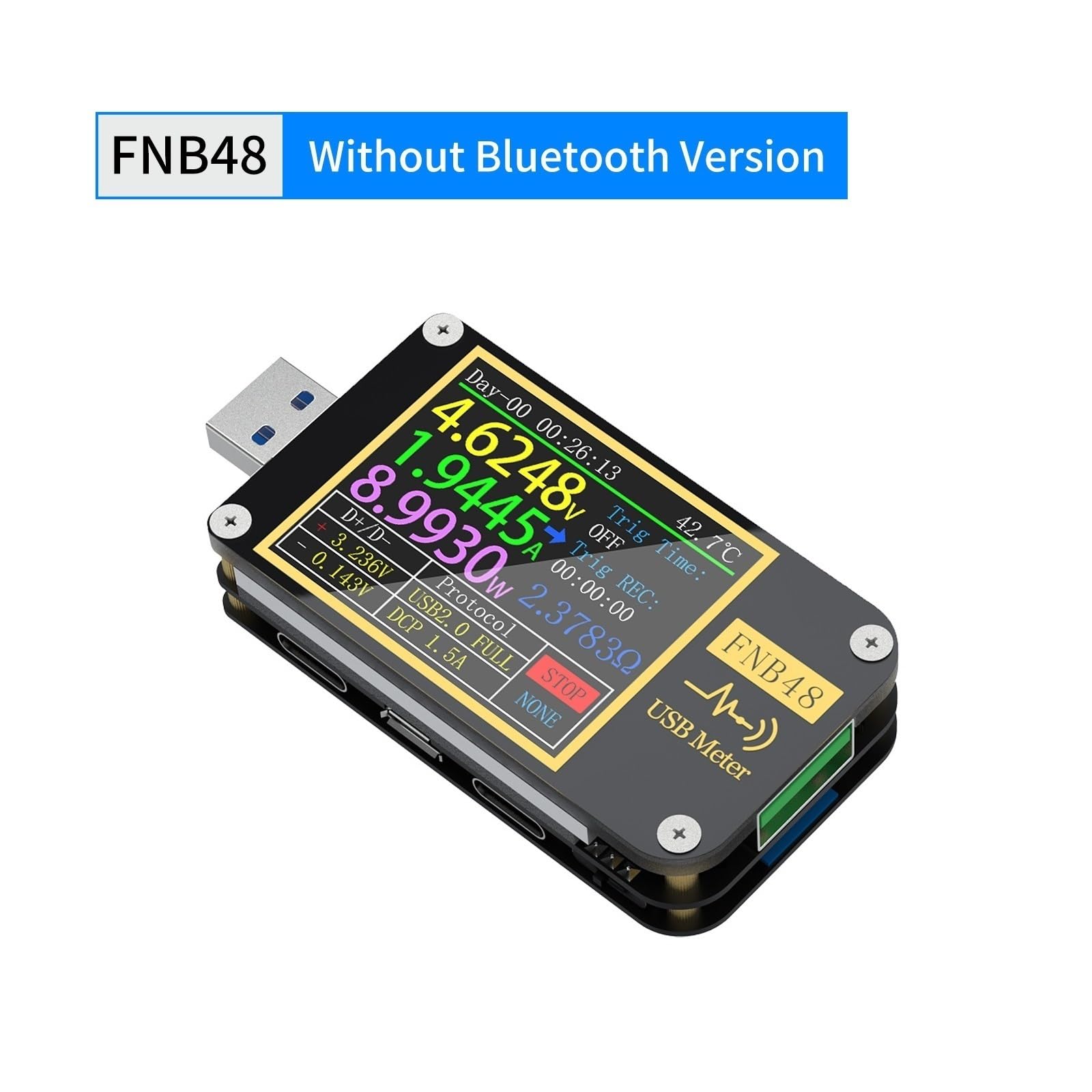 Tester USB FNB48S PD Woltomierz Amperomierz Prąd i woltomierz Tester USB QC4 + PD3.0 2.0 PPS Protokół szybkiego ładowania Test pojemności(48S NO Bluetooth)