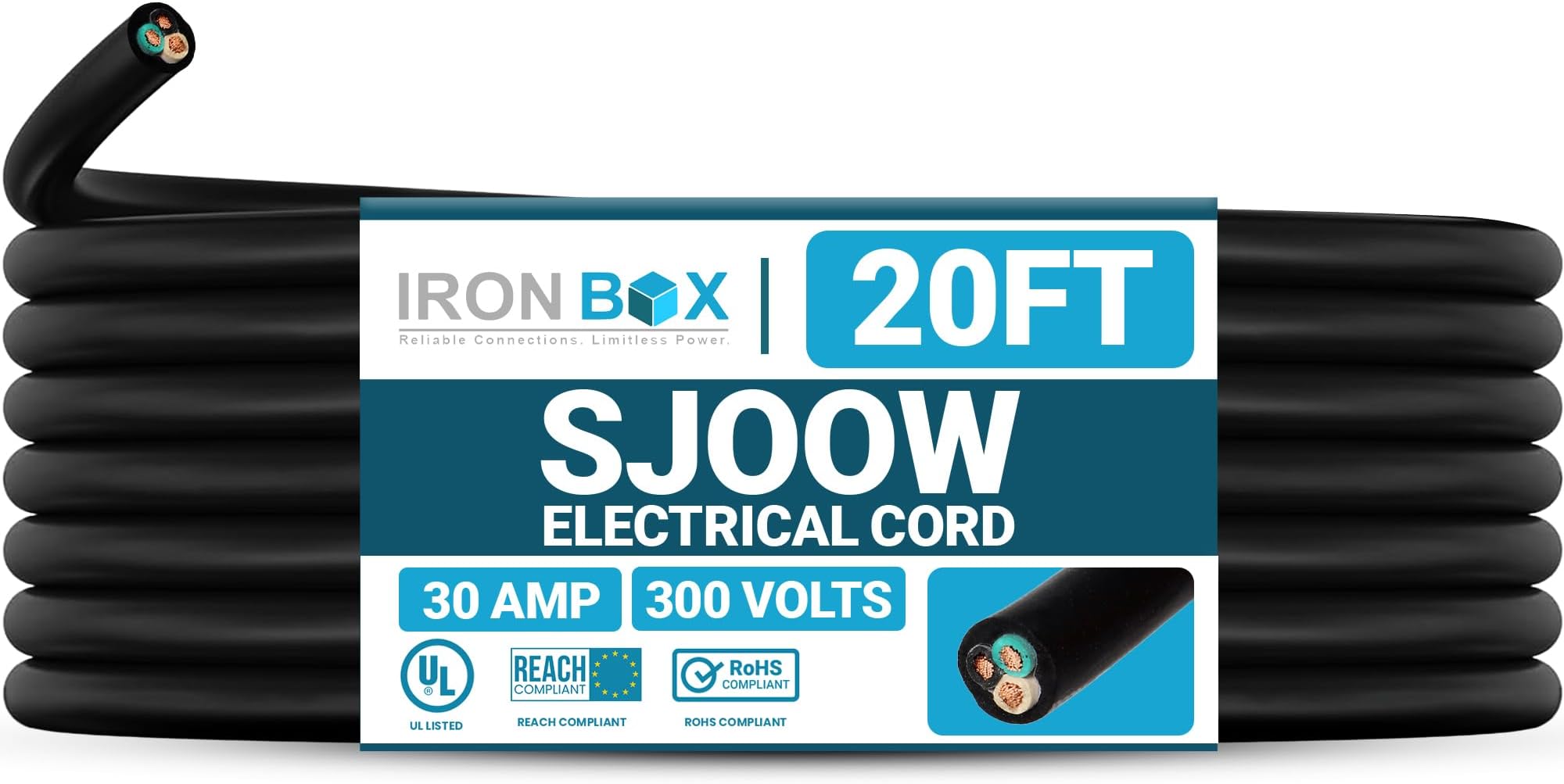 - 10/3 Bulk Cable 20 Foot - SJOOW Jacket, 30 Amps, 3 Wire, 300v - Water and Oil Resistant
