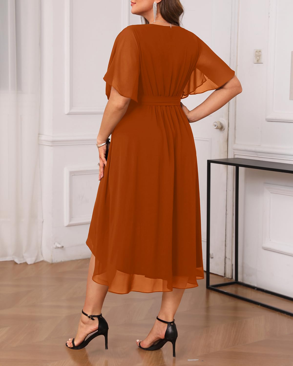 Talisea Plus Size Abiti Da Sposa Ospite - Cocktail Formale Chiffon Scollo A V Manica Corta Alto Basso Abito Curvy Donne