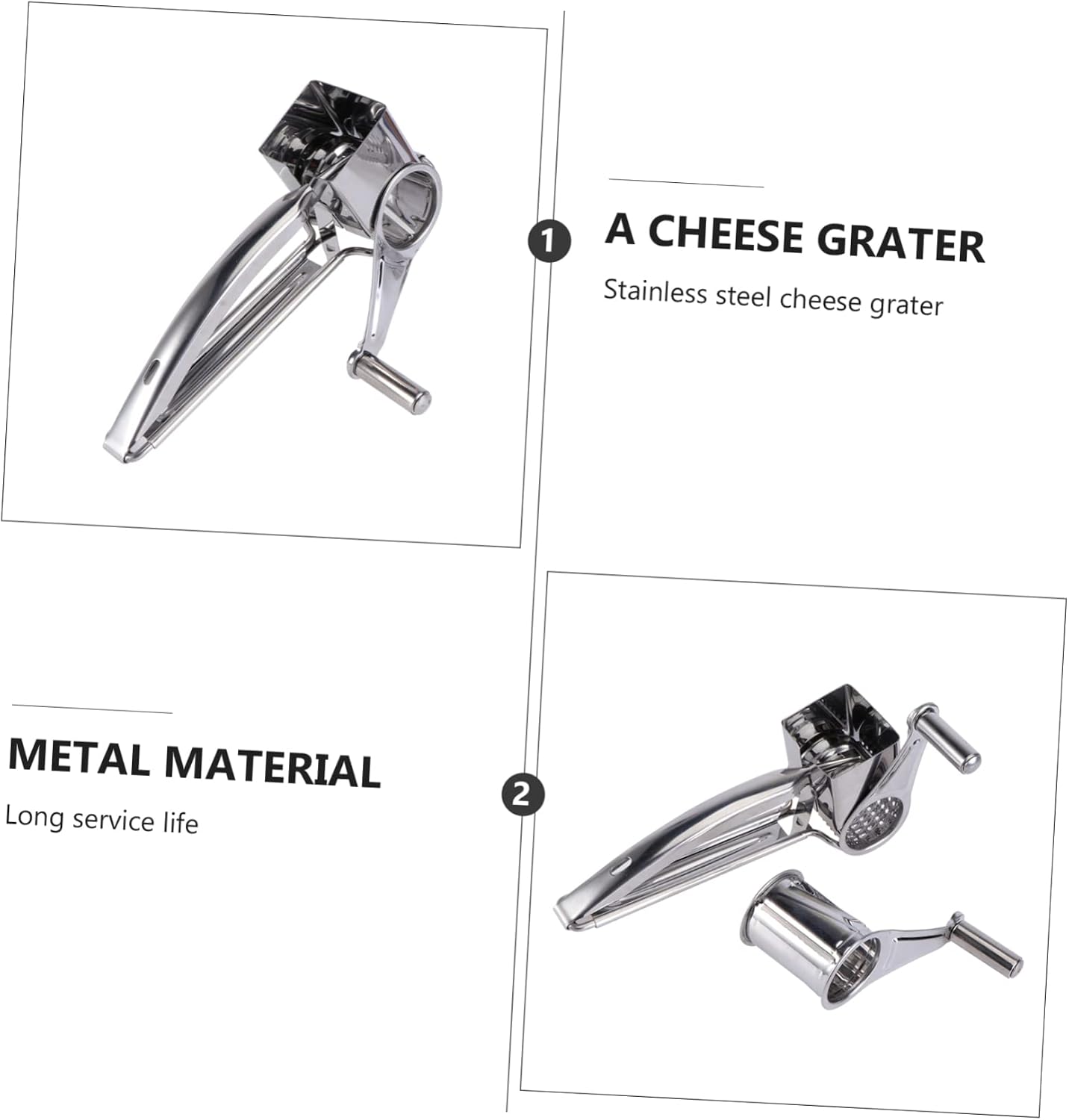 Alipis Stainless Steel Cheese Grater Set Handheld Rotary Cheese Shredder Grating Kitchen Tool for Easy Slicing and Cutting