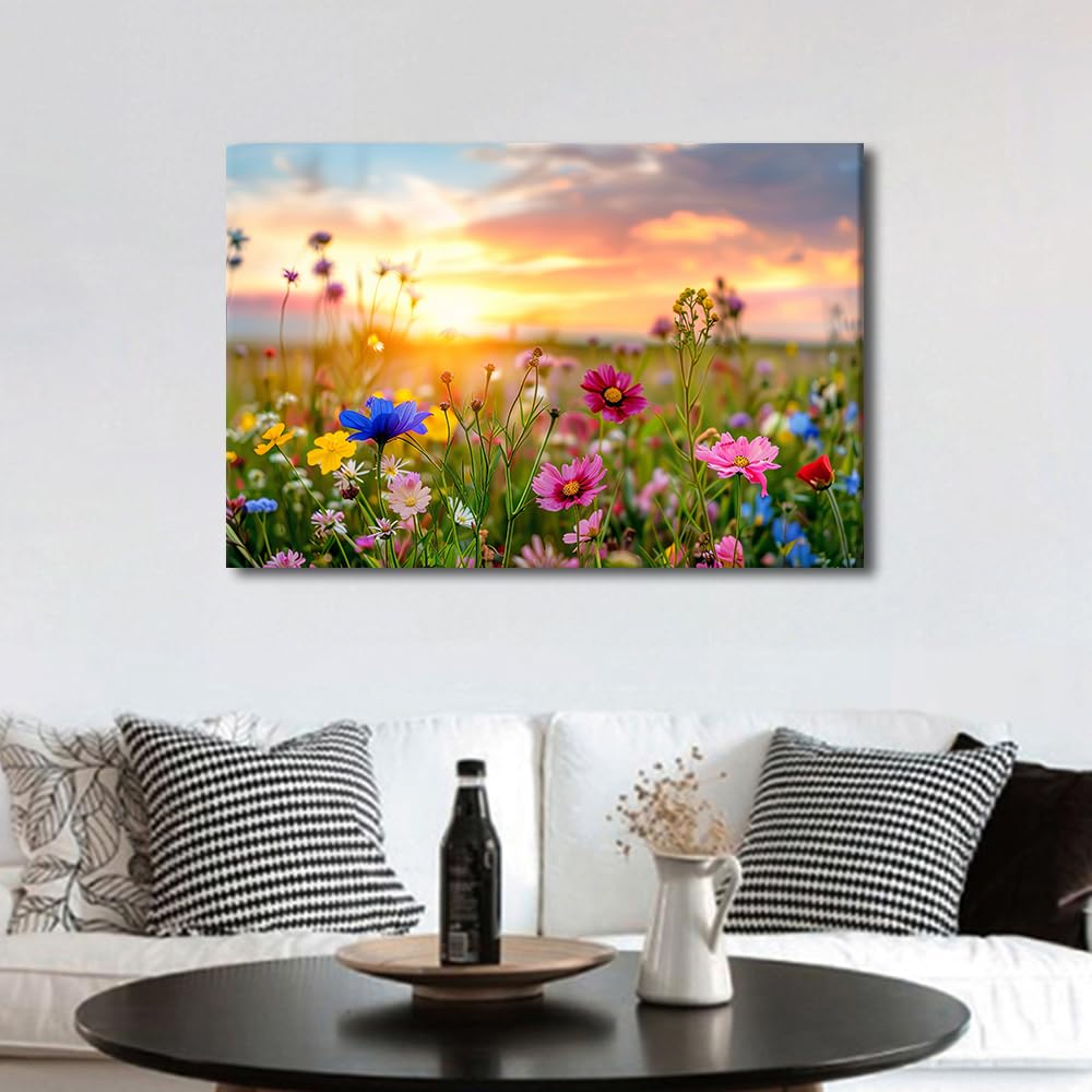 TISHIRON 5 Piece Wild Flower & Sunset Art for Bedroom Framed Canvas Home Decor, 40x60cm, Artwork-05, 16"Wx24"H - Image 2