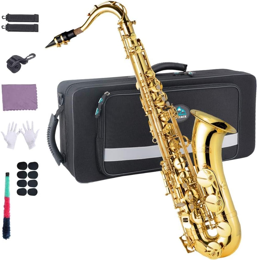 EASTROCK Tenor Saxophone Golden B Flat Tenor Sax Professional Tenor Saxophone for Beginners Students and Musicians with Carrying Case,Mouthpiece,Reeds,Cushion Pads,Cleaning Kit,Neck Strap