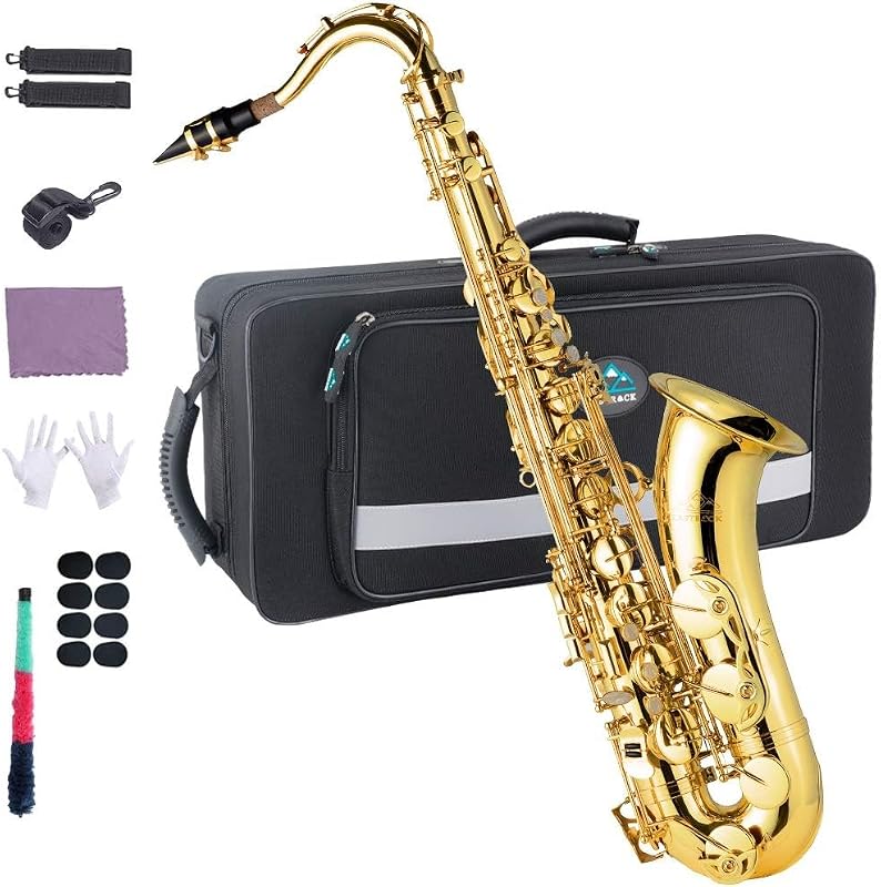 EASTROCK B Flat Tenor Saxophone Golden for Beginners Students Musicians | Tenor Sax Kit-Carrying Case, Mouthpiece, Reeds, Cushion Pads, Cleaning Kit, Gloves, Neck Strap for Practice and Performance