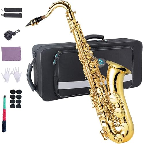 EASTROCK Tenor Saxophone Golden B Flat Tenor Sax Professional Tenor Saxophone for Beginners Students and Musicians with Carrying Case,Mouthpiece,Reeds,Cushion Pads,Cleaning Kit,Neck Strap