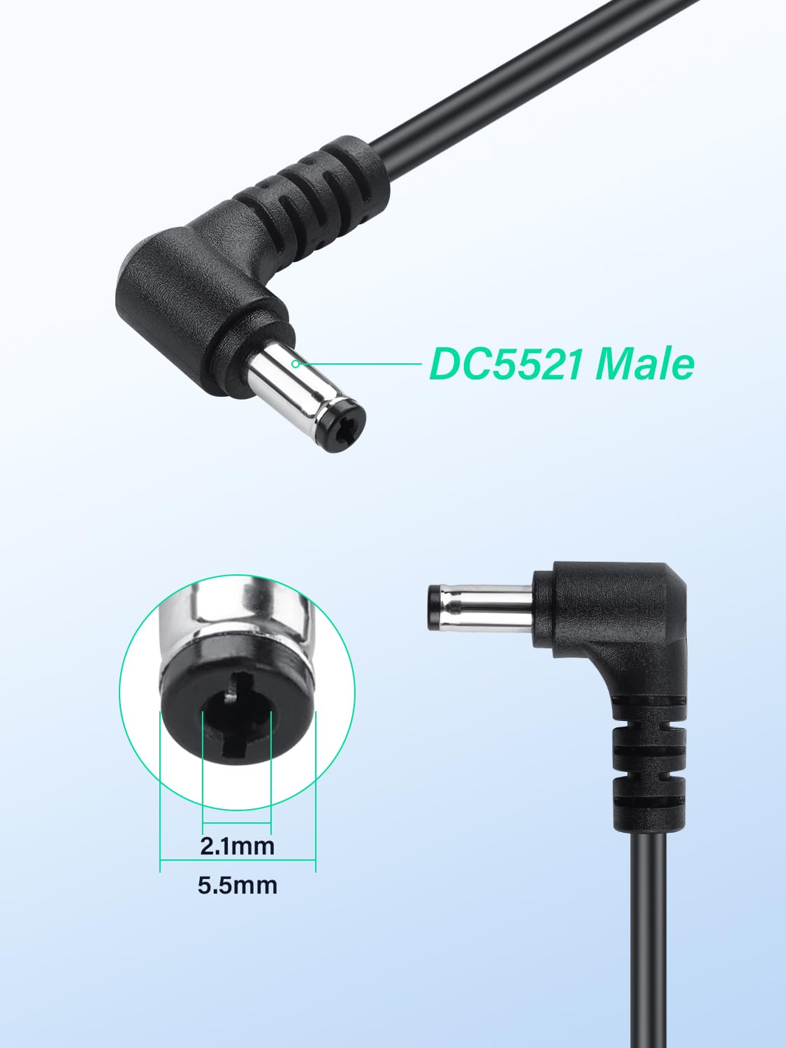 Prostokątny kabel do ładowania samochodu 12 V, 18 AWG DC 5,5 x 2,1 mm, wtyczka do gniazda zapalniczki samochodowej z bezpiecznikiem 10 A, do samochodów osobowych, ciężarowych, kamperów