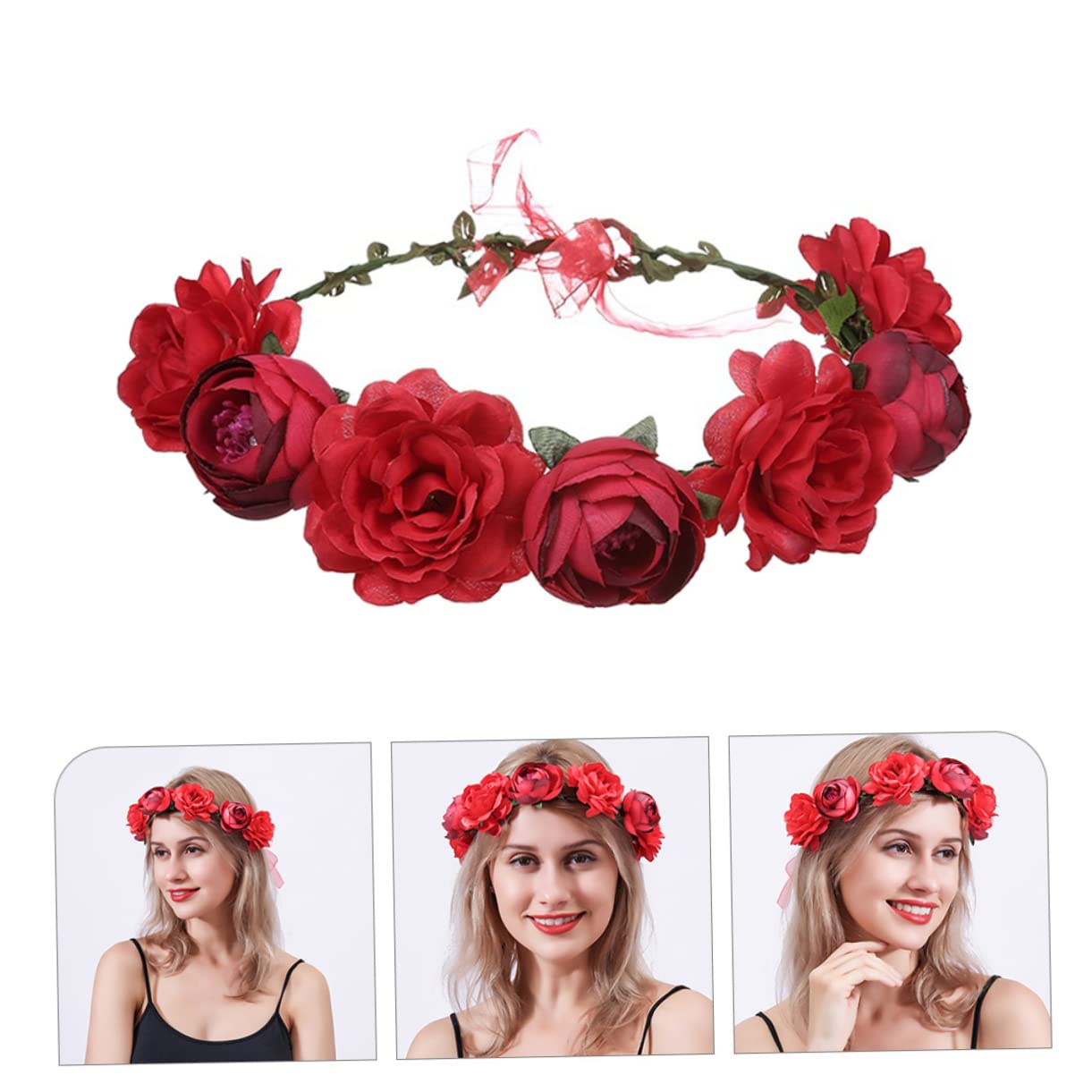 Abaodam 4piezas Diadema De Flores Artificiales Para Novia Adorno Floral Elegante Para Bodas y Fiestas Diadema De Rosa Roja Diseño Chic y Duradero Accesorio Para Ceremonias y Uso Diario