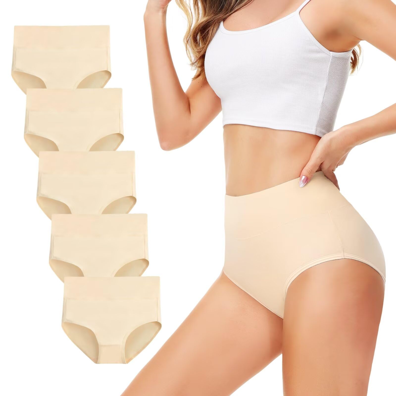 TUUHAW Unterhosen Damen Unterwäsche 5er Pack Slip Miederhose Baumwolle Hoher Taille Atmungsaktive Formender Taillenslip