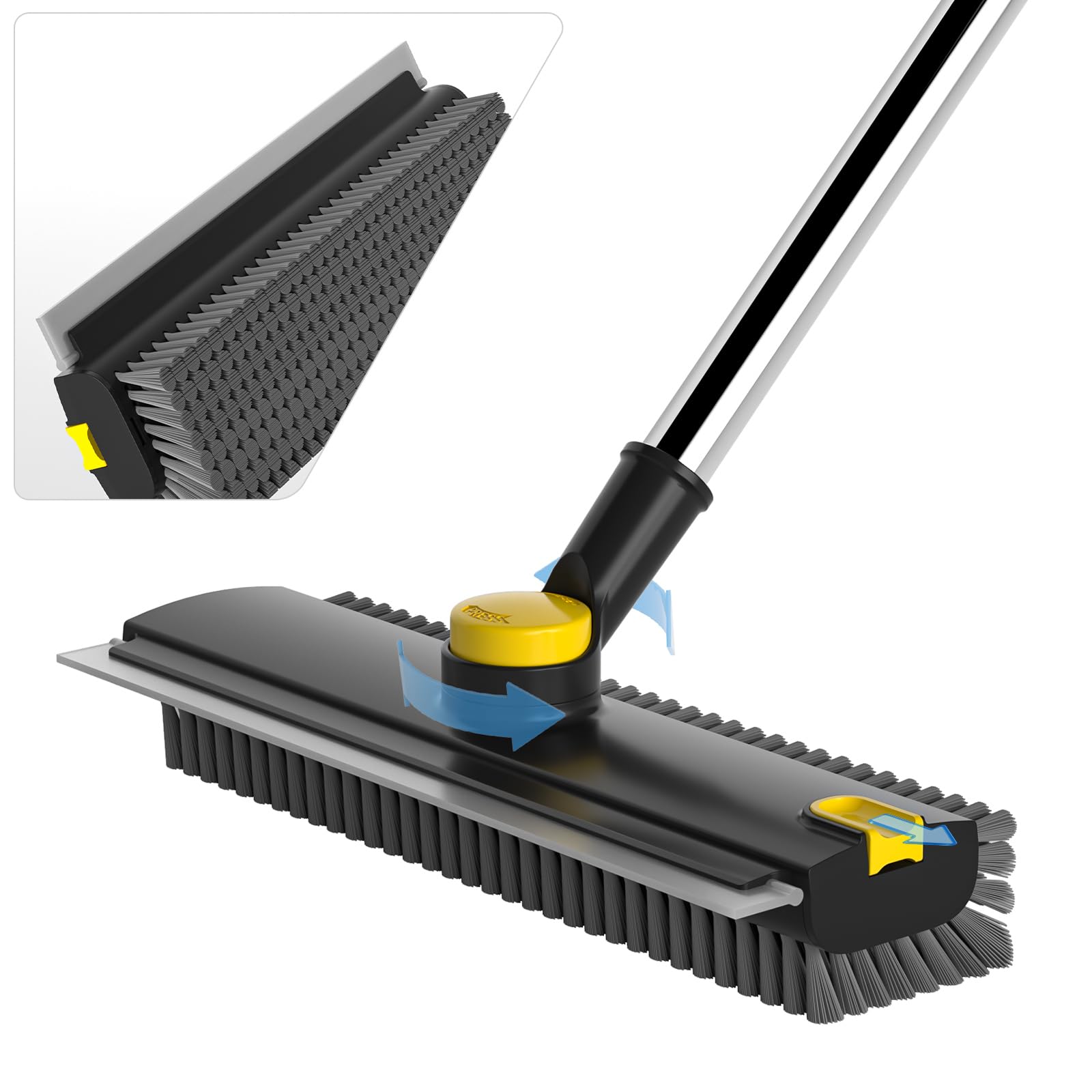 Scrub Brush with Long Handle, Floor Scrub Brush Squeegee Broom for Cleaning, 3 in 1 Shower Scrubber Floor Broom Squeegee for Concrete Tile Wall Deck Patio Special Black