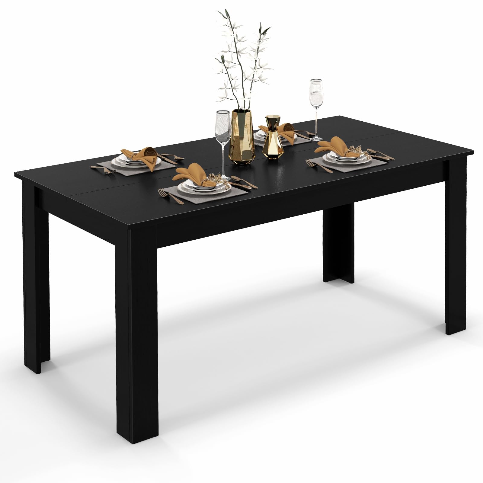 MAT EXPERT Farmhouse Dining Table for 4-6 People, 63" Wood Rectangular Kitchen Table w/330LBS Capacity, Spacious Tabletop, Large Wooden Dining Room