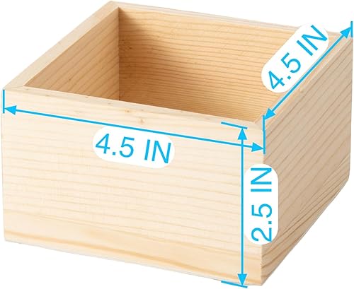 Miniatura 2 de Paquete de 6 cajas de madera sin terminar de 4.5 x 4.5 x 2.5 pulgadas, cajas pequeñas de madera para manualidades, decoración del hogar y centros de