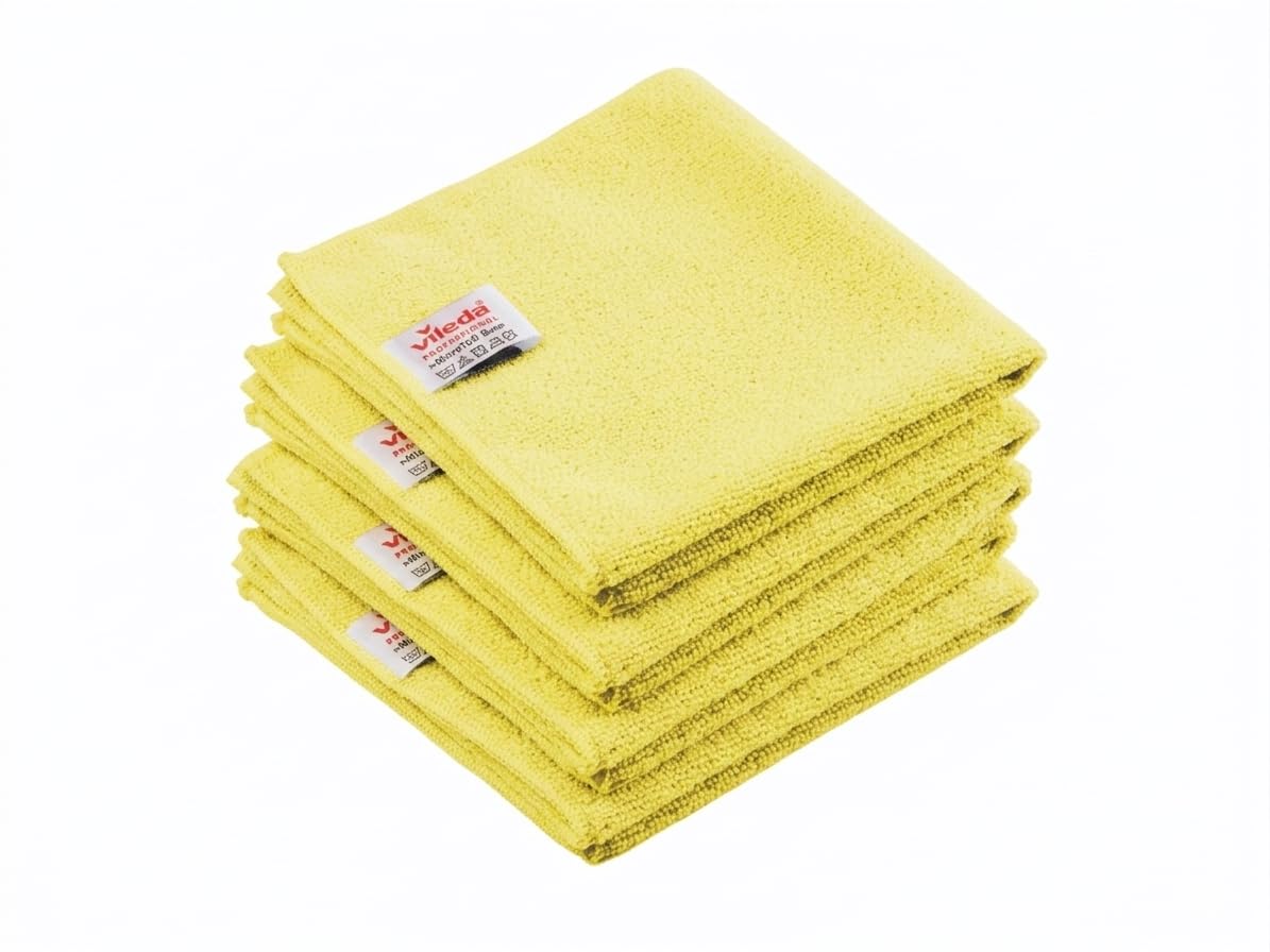 Vileda Professional r‑MicroTuff Base Microfibre Cloth, 5 Units, Yellow, 36x36 cm | 100% Recycled Polyester | Removes 99.99% Viruses | Nordic Ecolabel | Professional Cleaning
