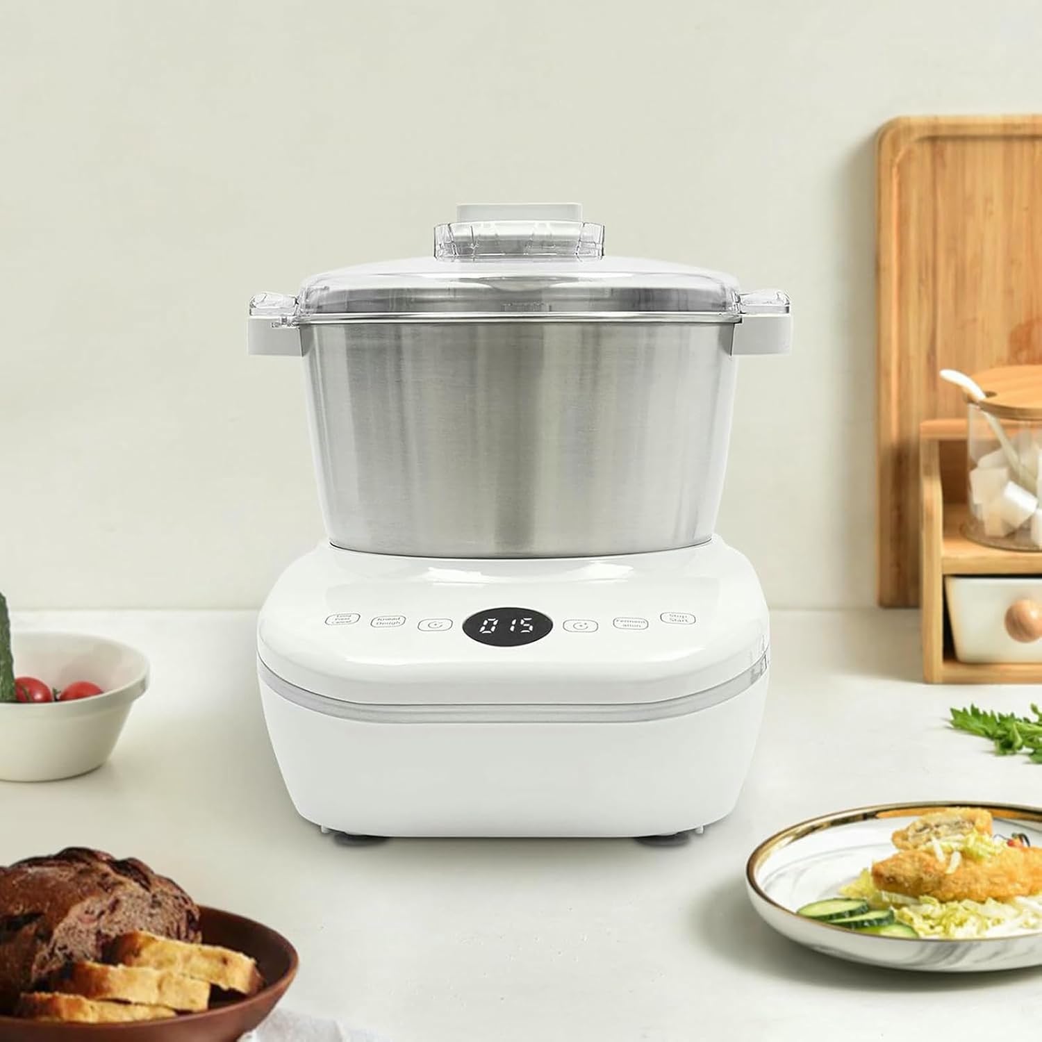 5L 304Stainless Steel, Electric Dough Machine, with 5-40min Timer, 140-170rpm Automatic Pasta Dough Maker for Home, Bakery, DIY Bakery